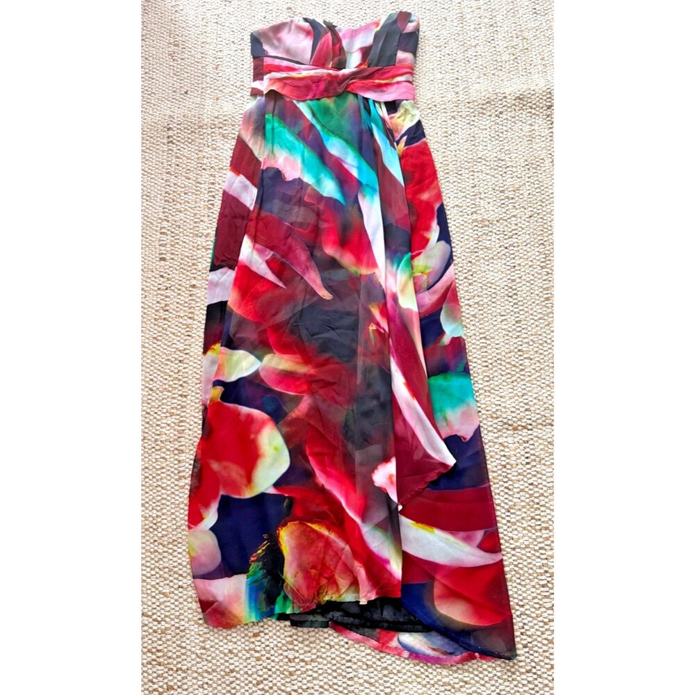 NICOLE MILLER Petal Power Floral Chiffon Strapless Empire Gown 0 $565 - Picture 8 of 12